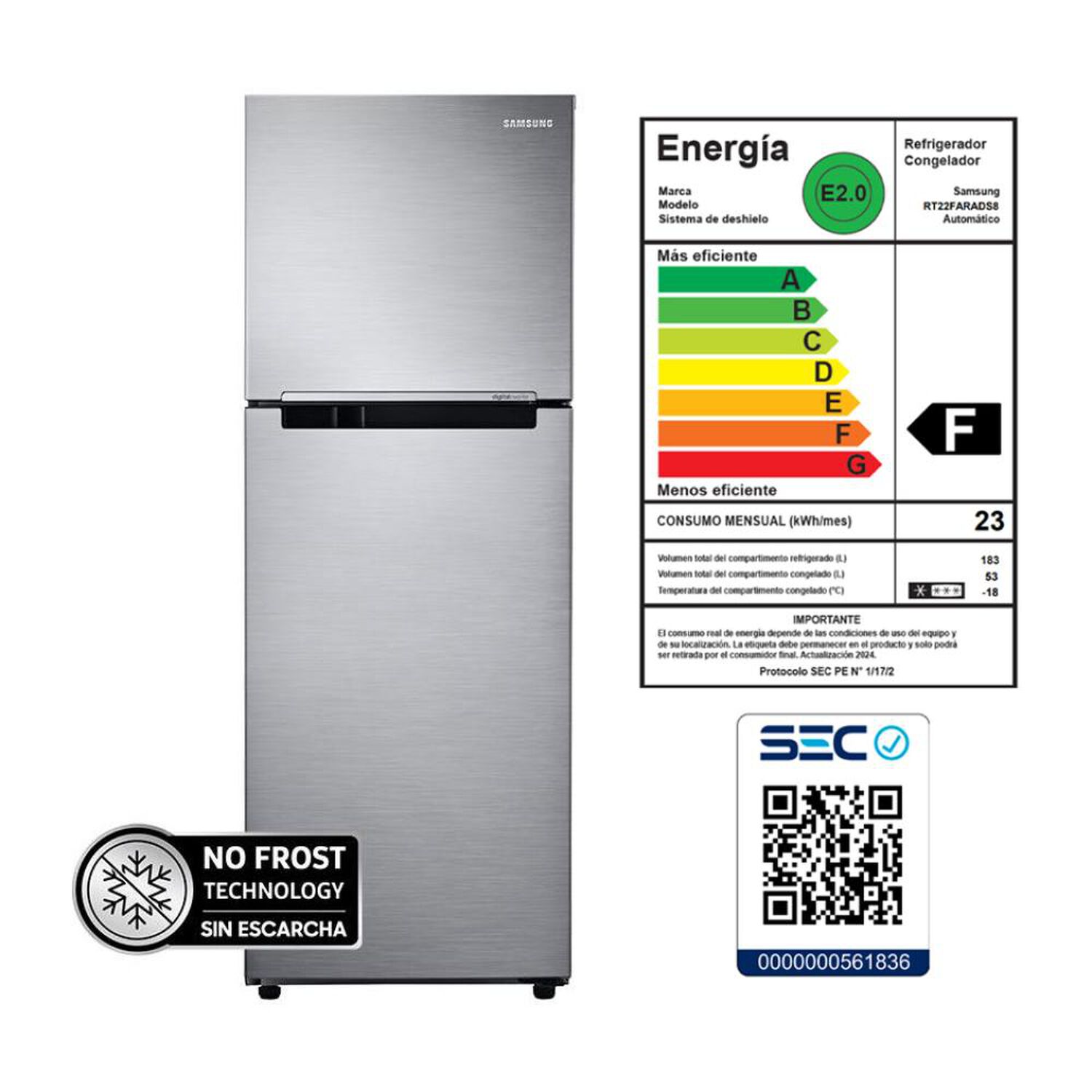 Refrigerador Top Freezer Samsung RT22FARADS8/ZS / No Frost / 236 Litros / F image number 8.0